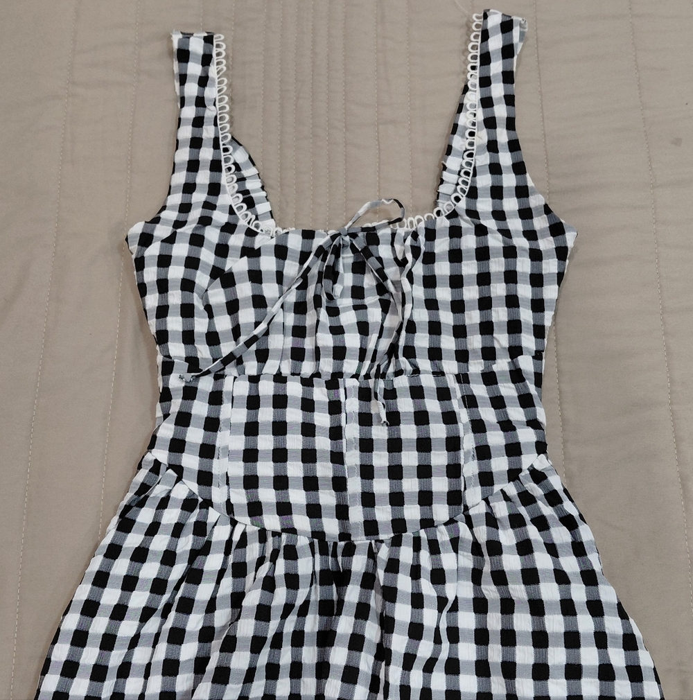 Boho Check Woven Crinkle Maxi Dress XS - Picture 7 of 8